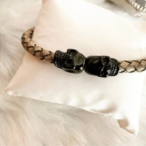 Knox Genuine Leather Black Skull Bracelet